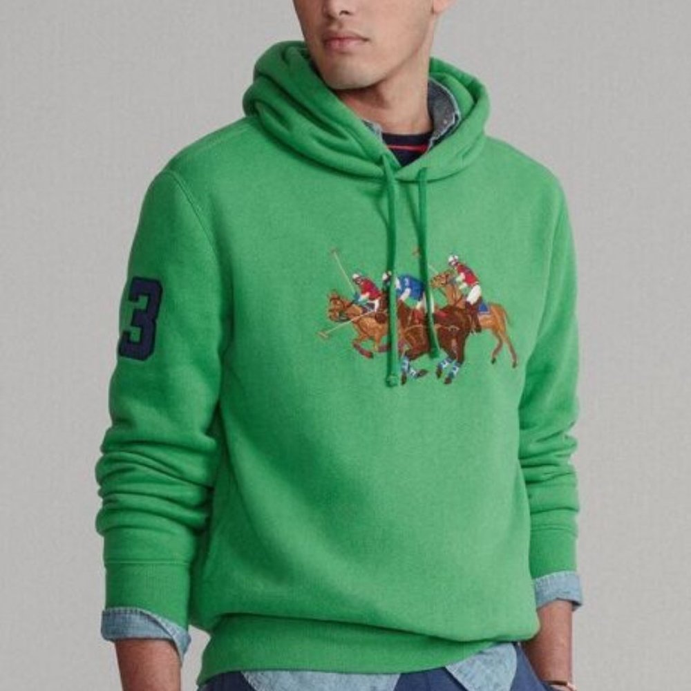 Polo Ralph Lauren Men's Big & Tall LT Equestrian Triple Pony Player Hoodie Green - Picture 1 of 10